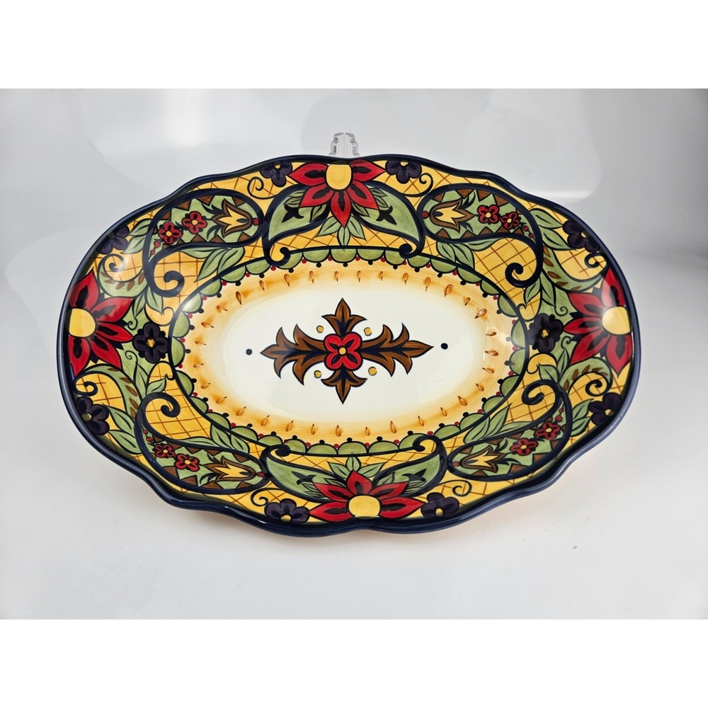 Corsica Home‎ Crown Jewel Hand Painted Oval Serving Bowl Platter Mediterranean